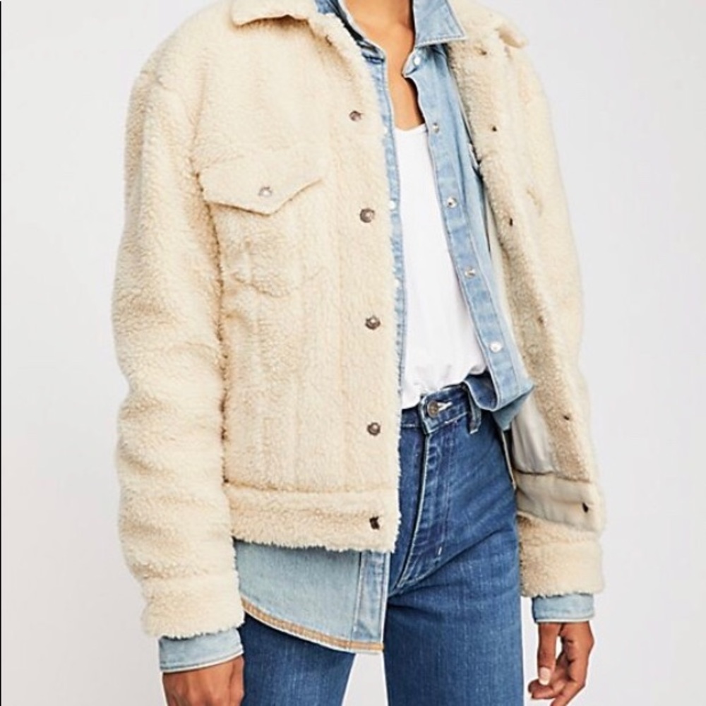White teddy trucker jacket